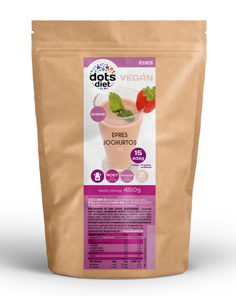 Diétás Epres-joghurtos ízű shake 450g (793Ft/adag)